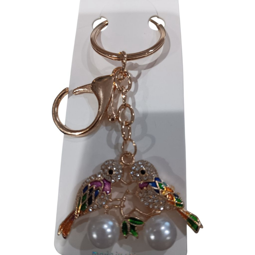 Two Love Birds Sitting in a Tree K-I-S-S-I-N-G! Rhinestone Keychain Purse Charm